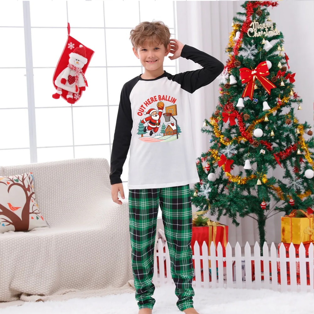 Santa Basketball Family Matching Christmas Pajamas Plaid Set 