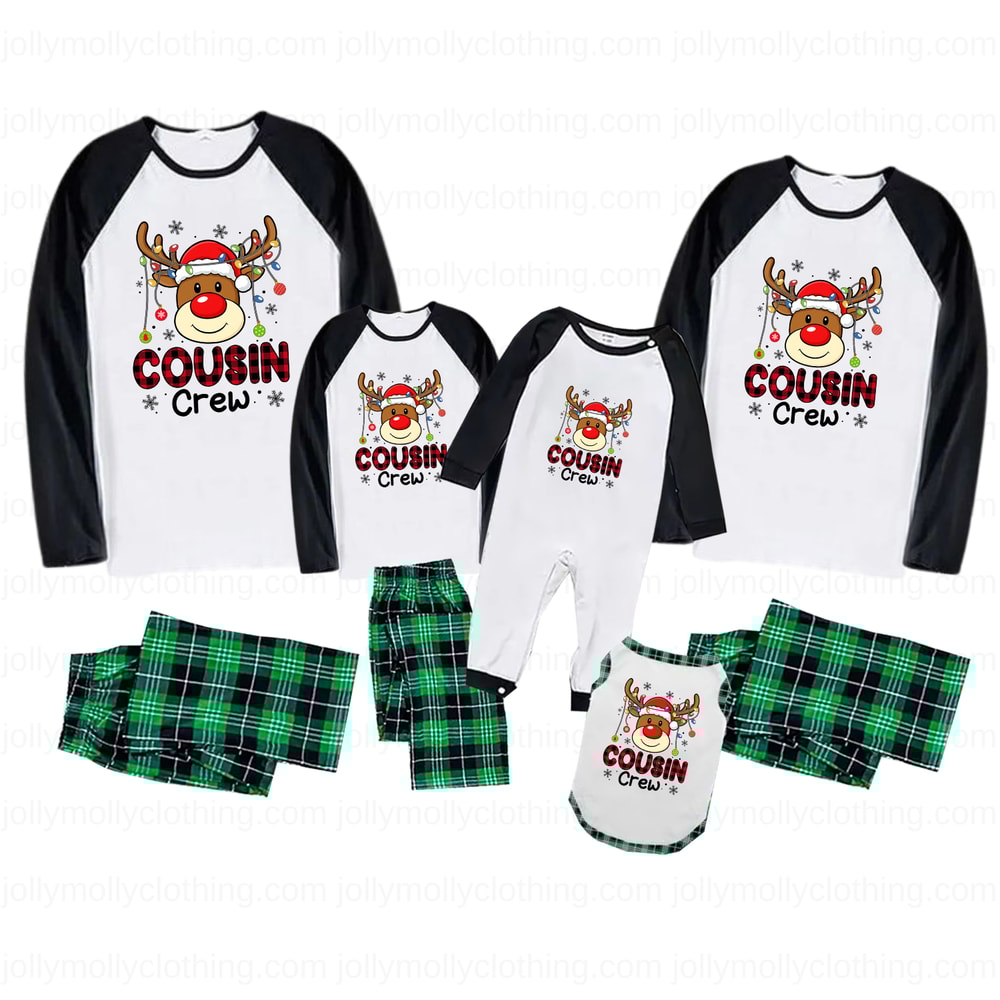 Christmas Green Plaid Cousin Crew Family Matching Pajamas Holiday Set