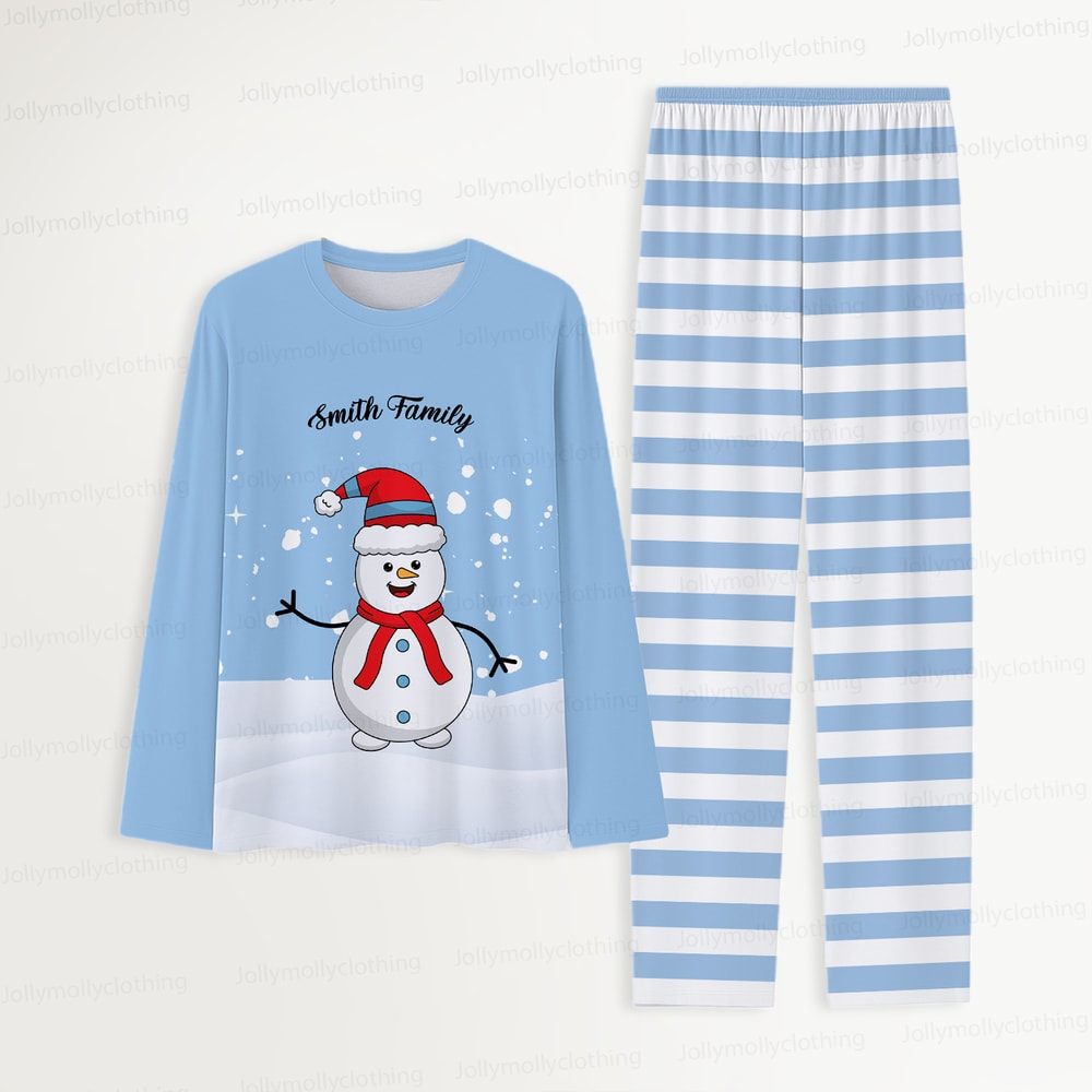 Custom Name Blue Snowman Holiday Pajamas for Family & Dog