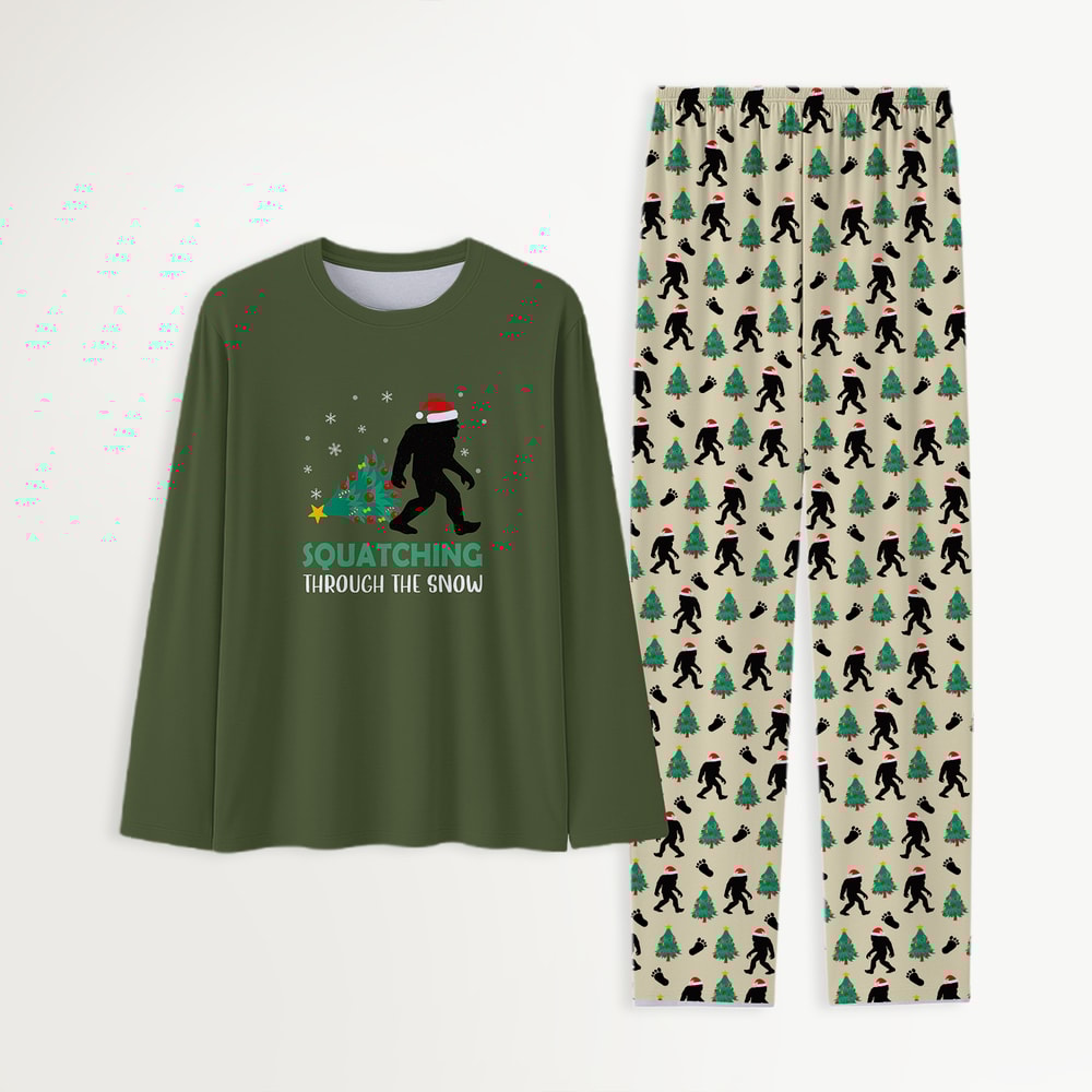 Squatching Through The Snow Bigfoot Family Matching Christmas Pajamas Set