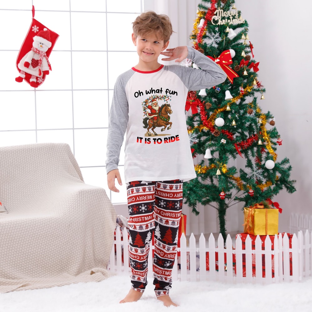 Family and Pet Matching Christmas Pajamas Oh What Fun It Is To Ride Holiday Set