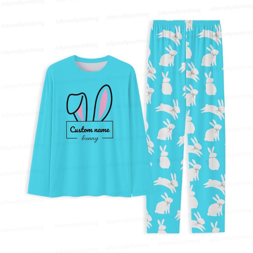 Custom Name Bunny Matching Family Pajama Set Long Sleeve Easter Sleepwear