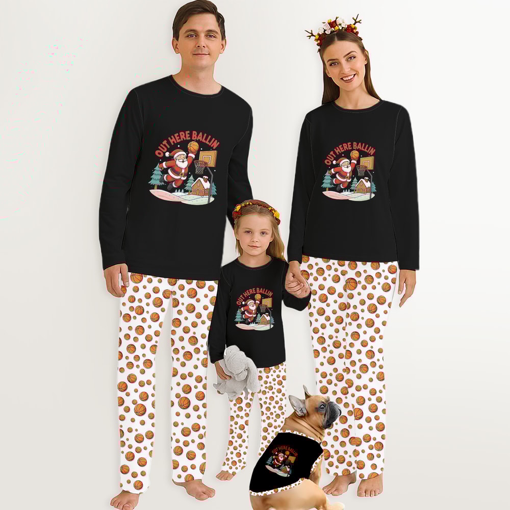 Out Here Ballin Santa Basketball Family Matching Christmas Pajamas Set