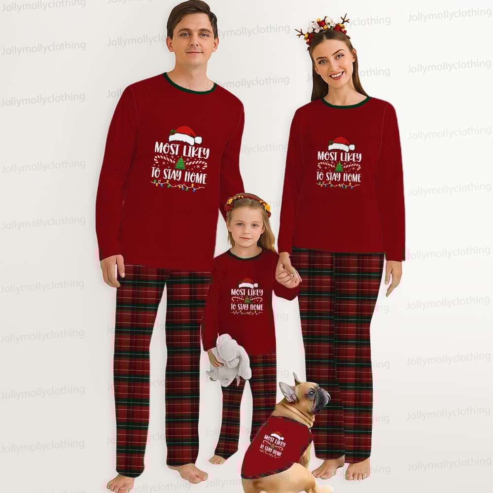 Funny Christmas Quote Red Matching Pajama Set for Family & Pets