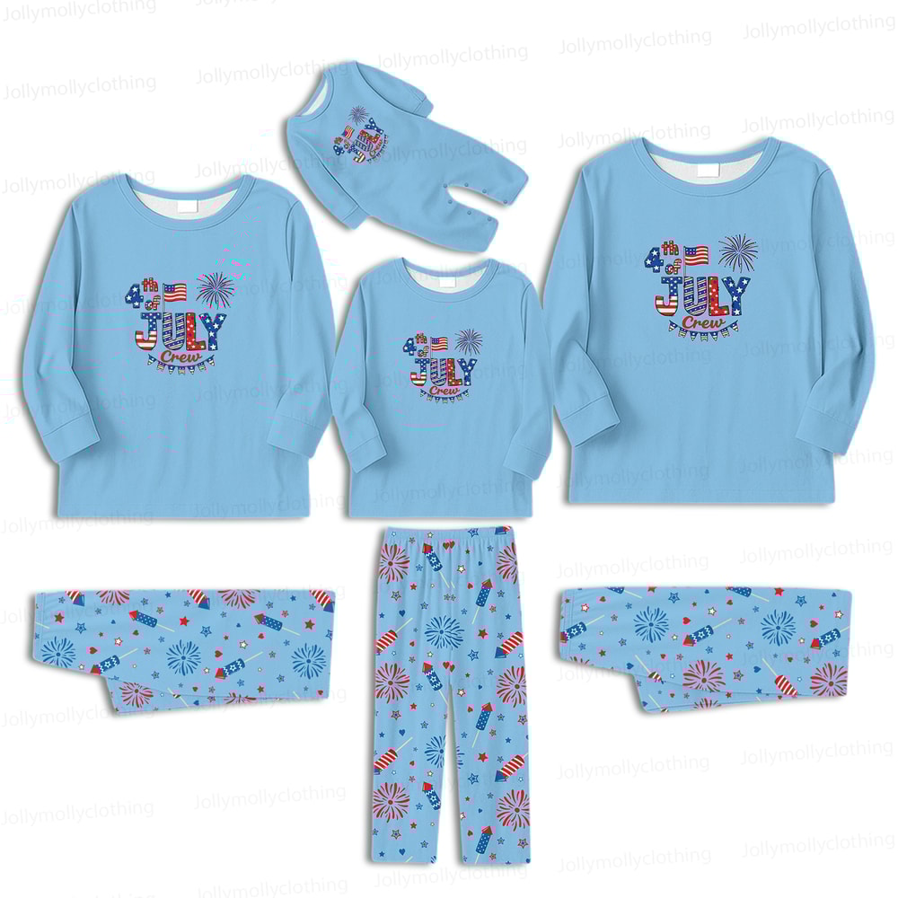 Fourth of July Crew Matching Family Pajamas Fireworks Patriotic Blue Set