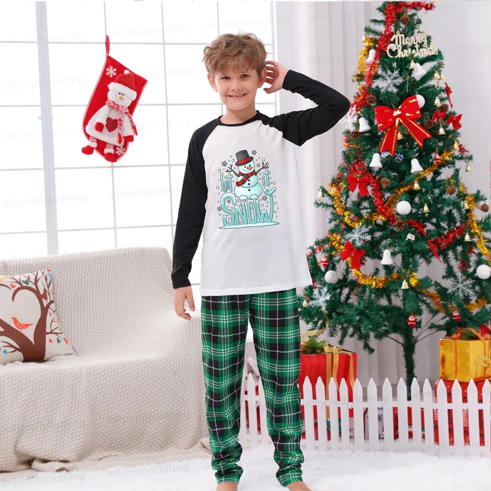 Let It Snow Snowman Matching Holiday Pajamas for Family with Baby & Pet Sizes
