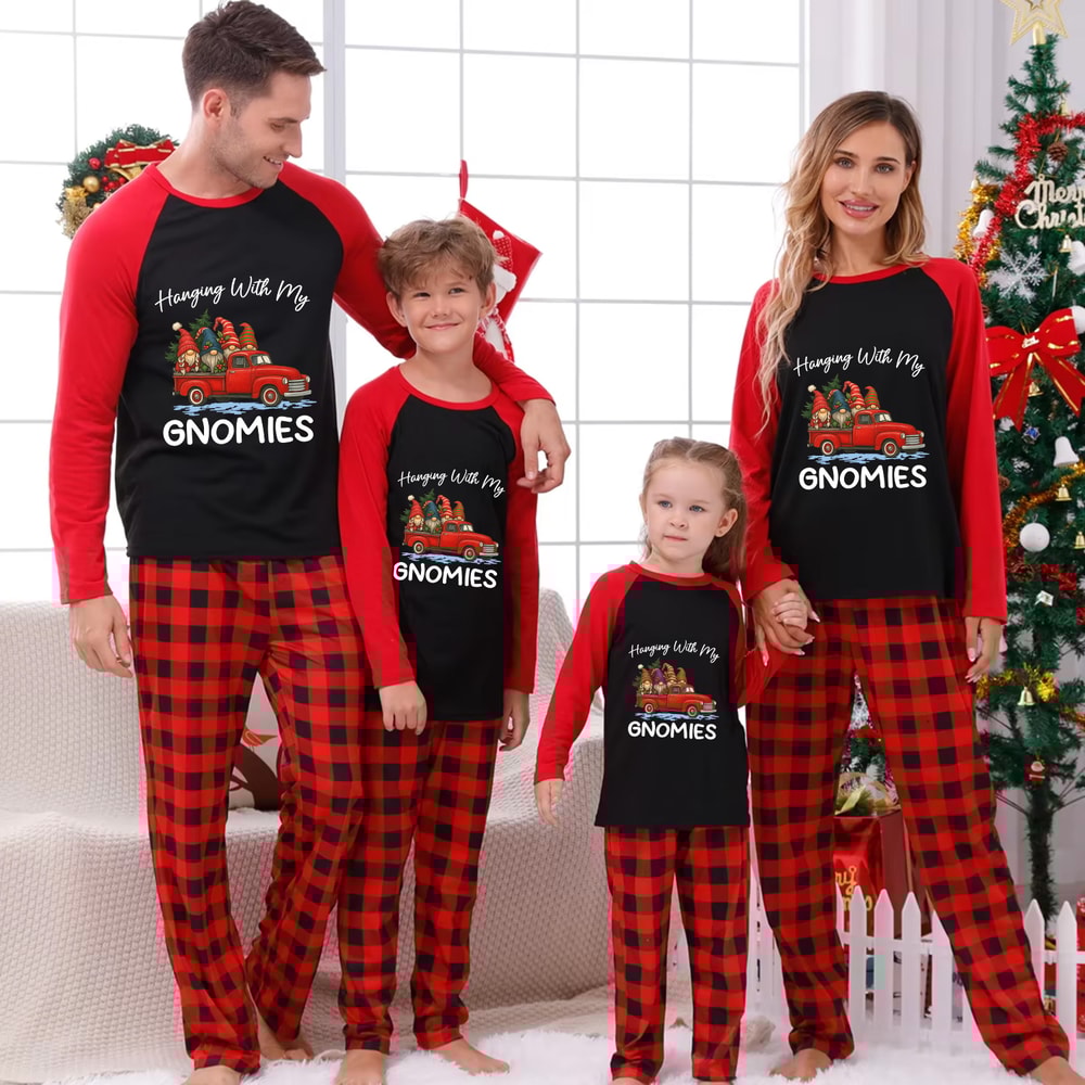 Red Truck Gnomes Christmas Matching Family Pajamas