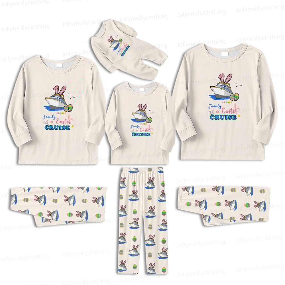 Family Easter Cruise Matching Pajamas with Dog Cream Long Sleeve Sleepwear