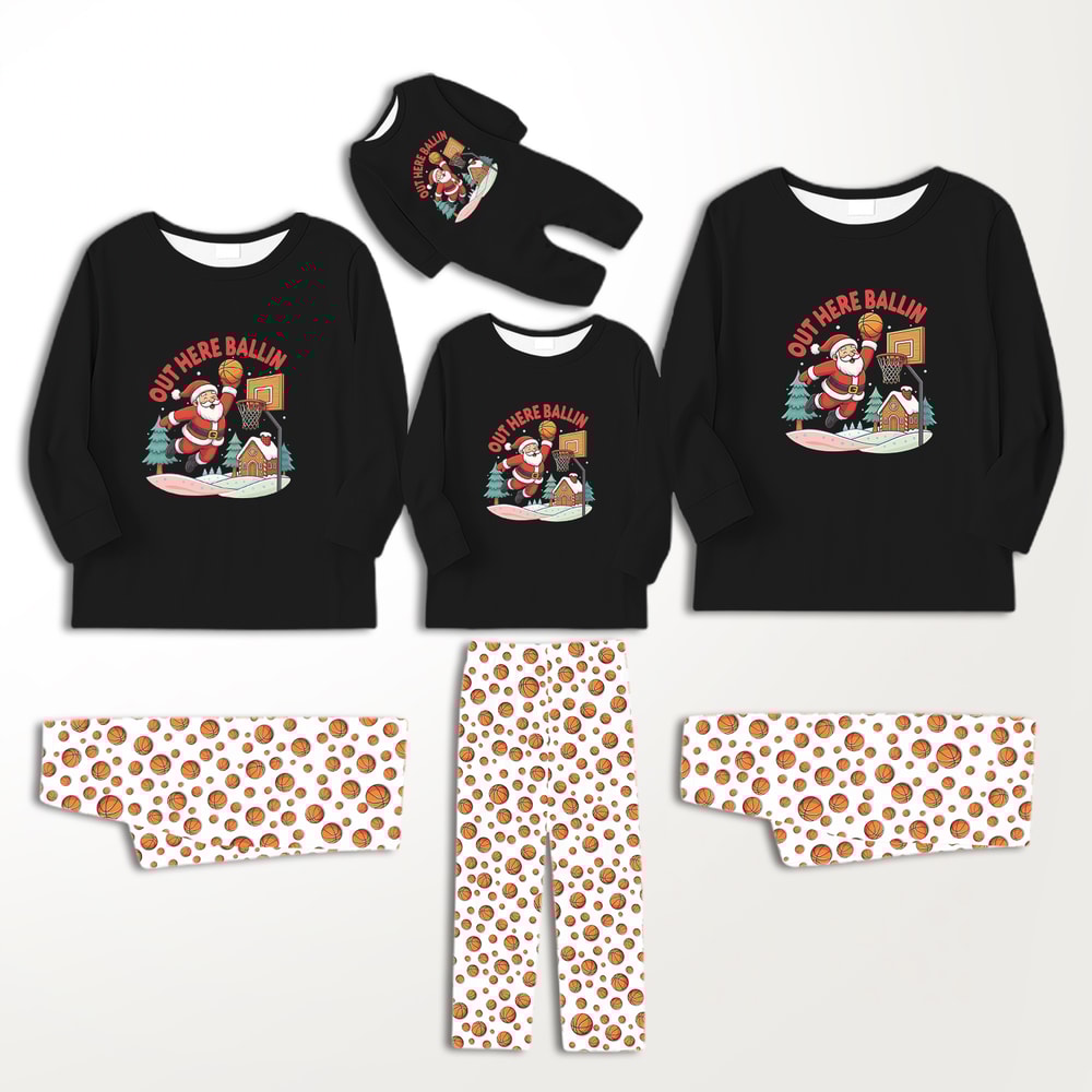 Out Here Ballin Santa Basketball Family Matching Christmas Pajamas Set