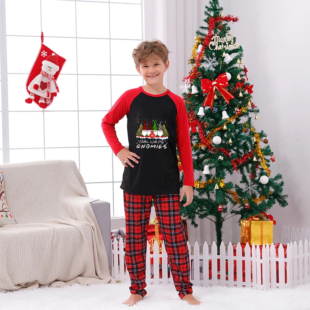 Black Red Plaid Chillin With My Gnomies Matching Christmas Family PJs 