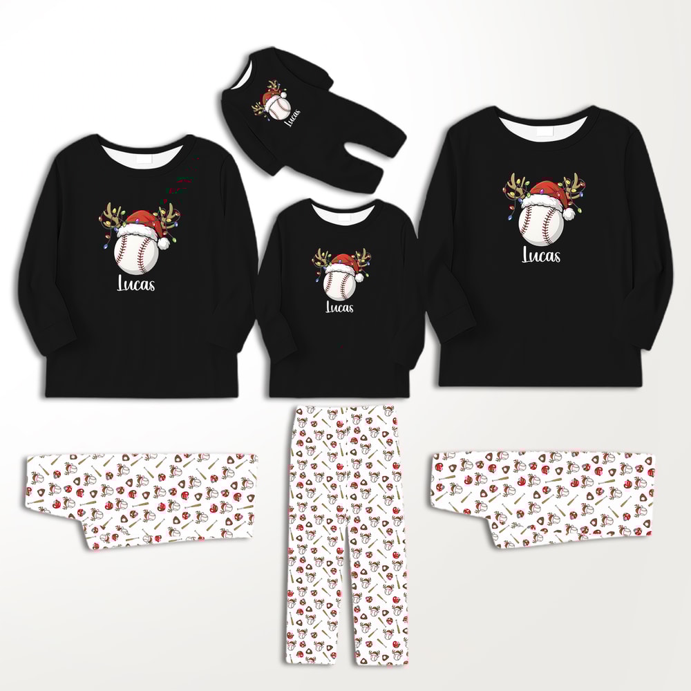 Baseball Christmas Family Matching Pajamas Custom Name
