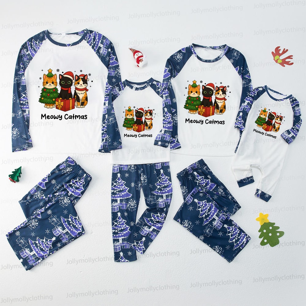 Blue Meowy Catmas Cat Squad Family Holiday Pajamas