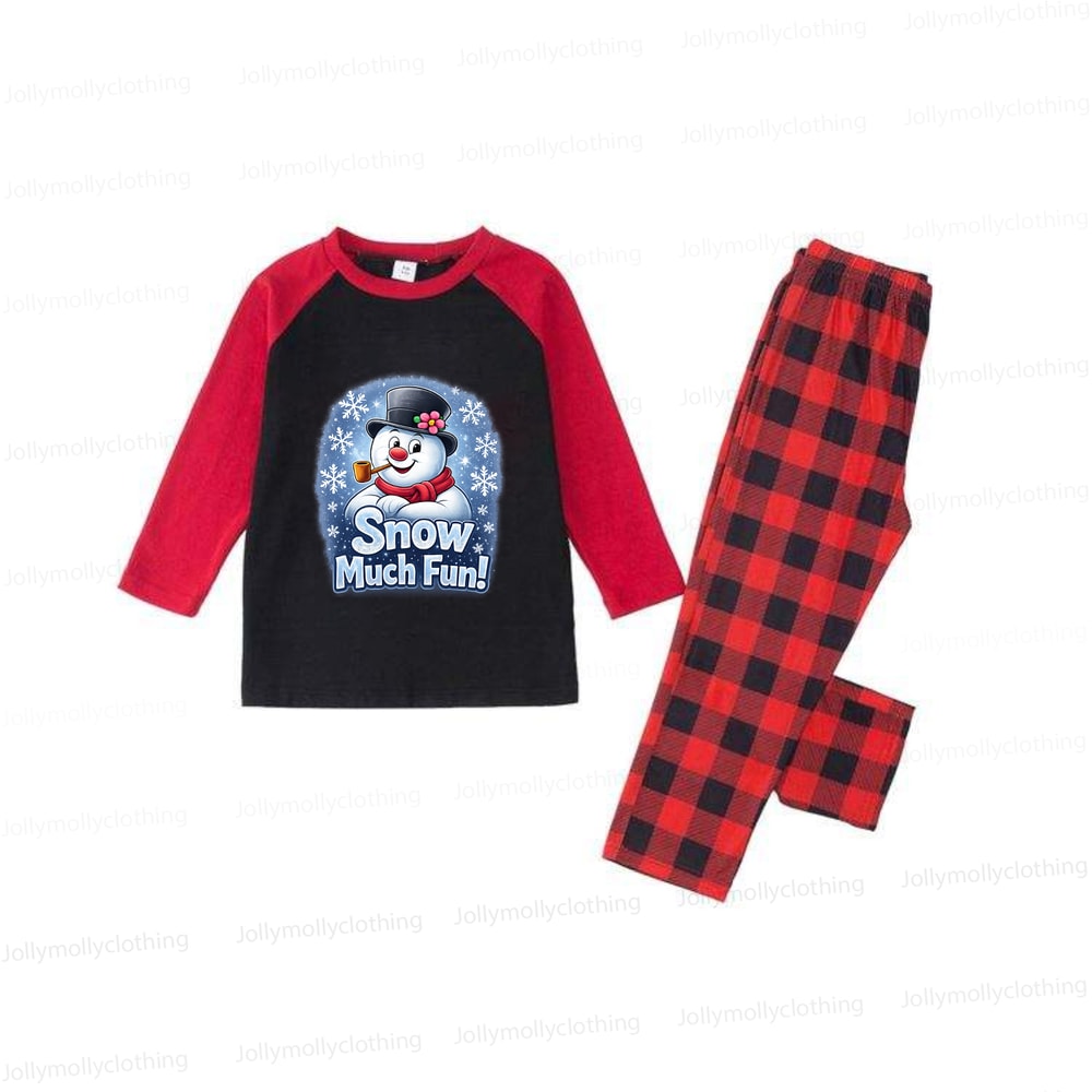 Red Buffalo Plaid Snowman Matching Christmas PJs for the Whole Family