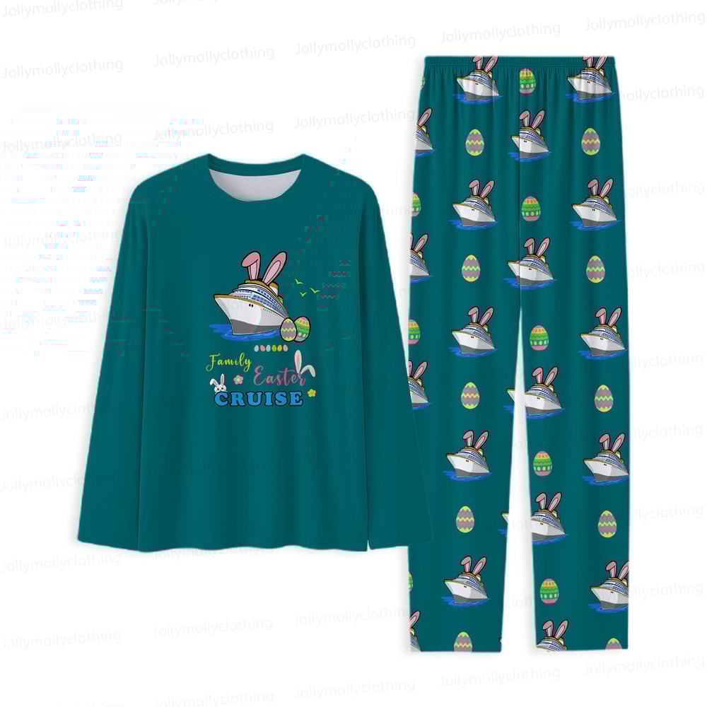 Family Easter Cruise Matching Pajamas with Dog Green Long Sleeve Sleepwear
