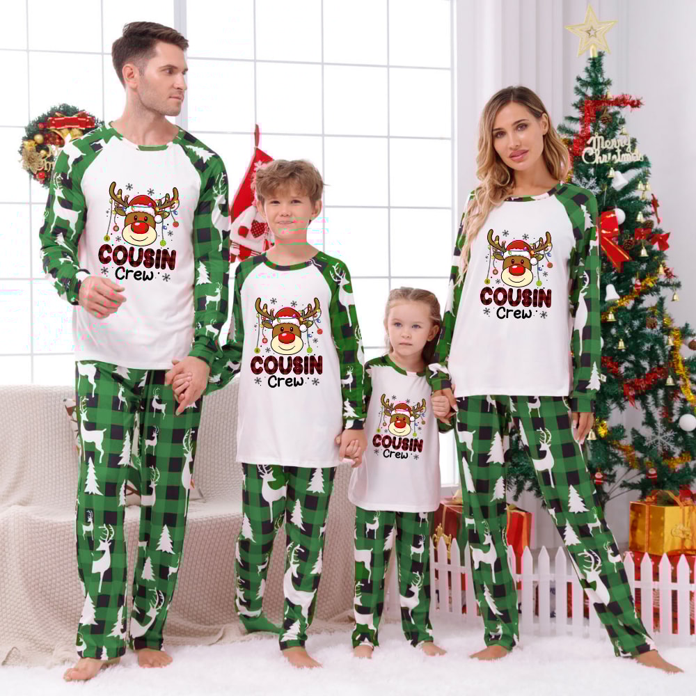 Cousin Crew Green Christmas Family Matching Pajamas Holiday Set