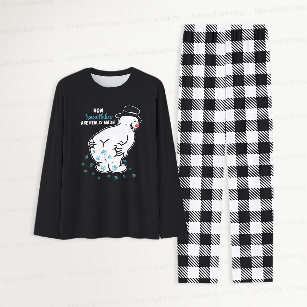 Black and White Plaid Funny Snowman Family Christmas Pajama Set