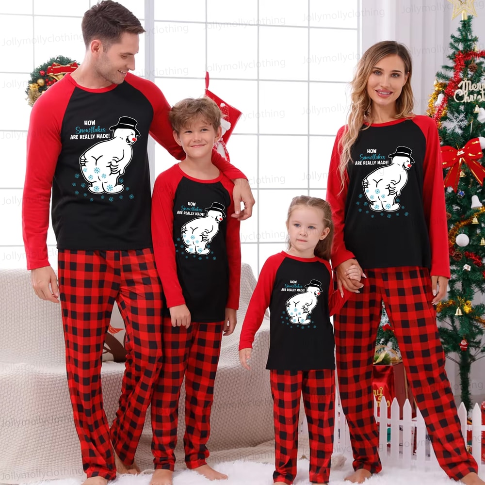 Funny Snowman Matching Family Christmas Pajama Set Red Plaid Holiday Sleepwear