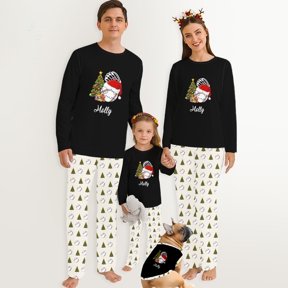 Custom Name Baseball Family Matching Christmas Pajamas
