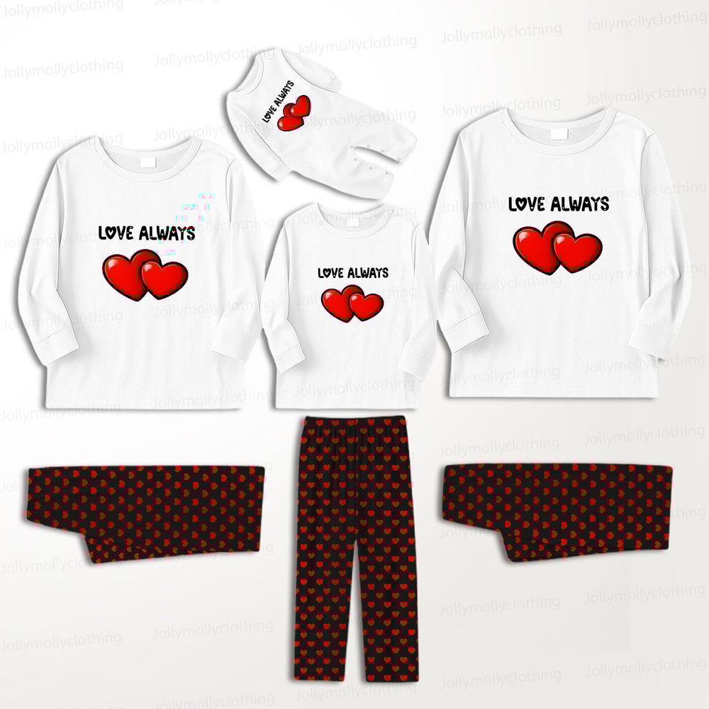 Couples Matching Pajamas Set Love Always Heart Print Long Sleeve Sleepwear