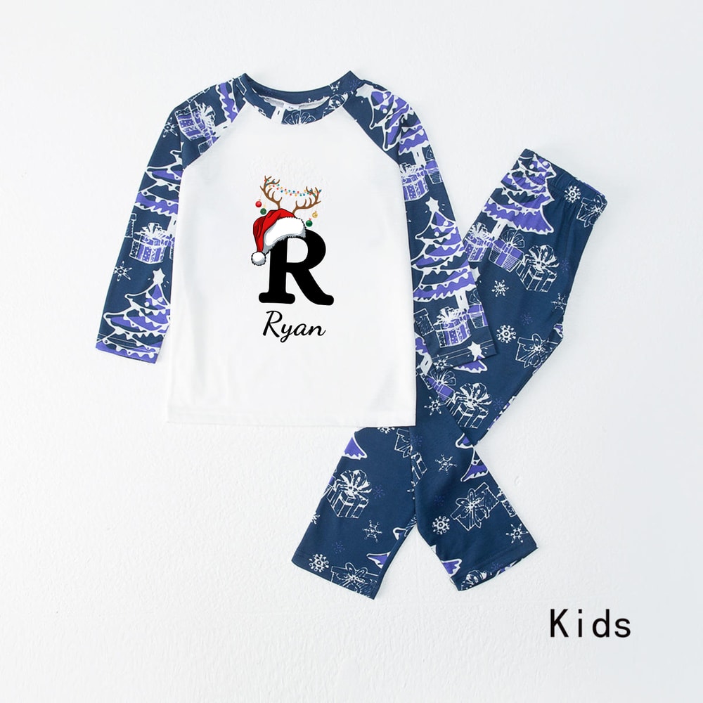 Custom Christmas Monogram Blue Family Matching Pajamas