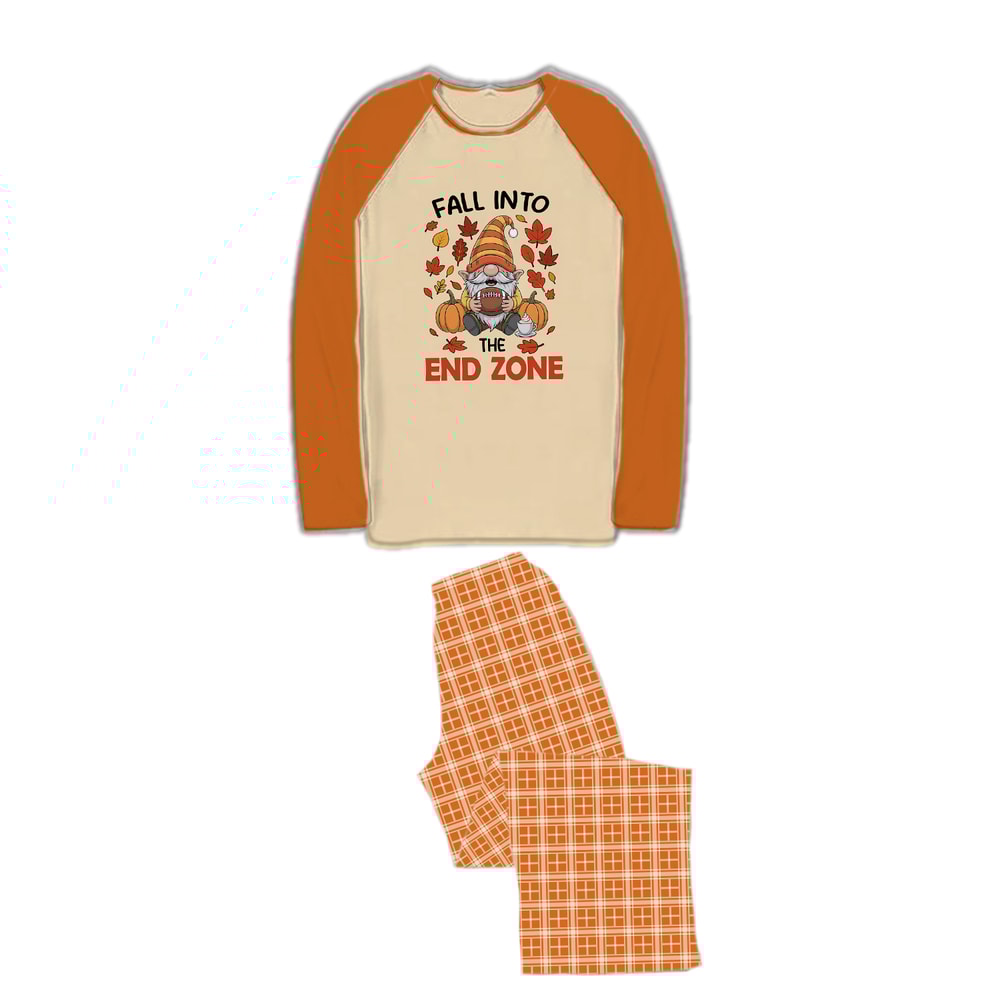 Football Gnome Thanksgiving Family PJs Beige Orange Raglan Plaid Set