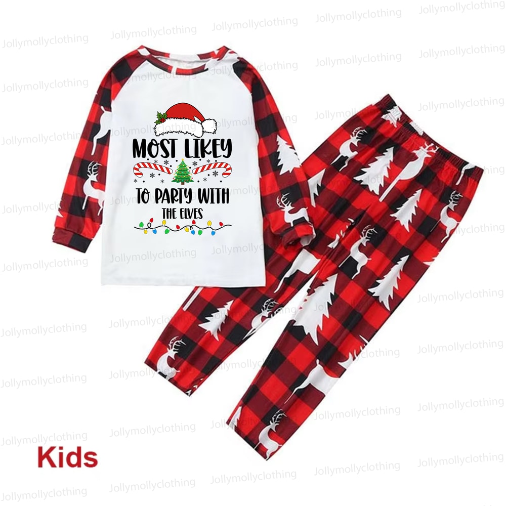 Funny Christmas Quote Red Reindeer Plaid Matching Family Pajamas