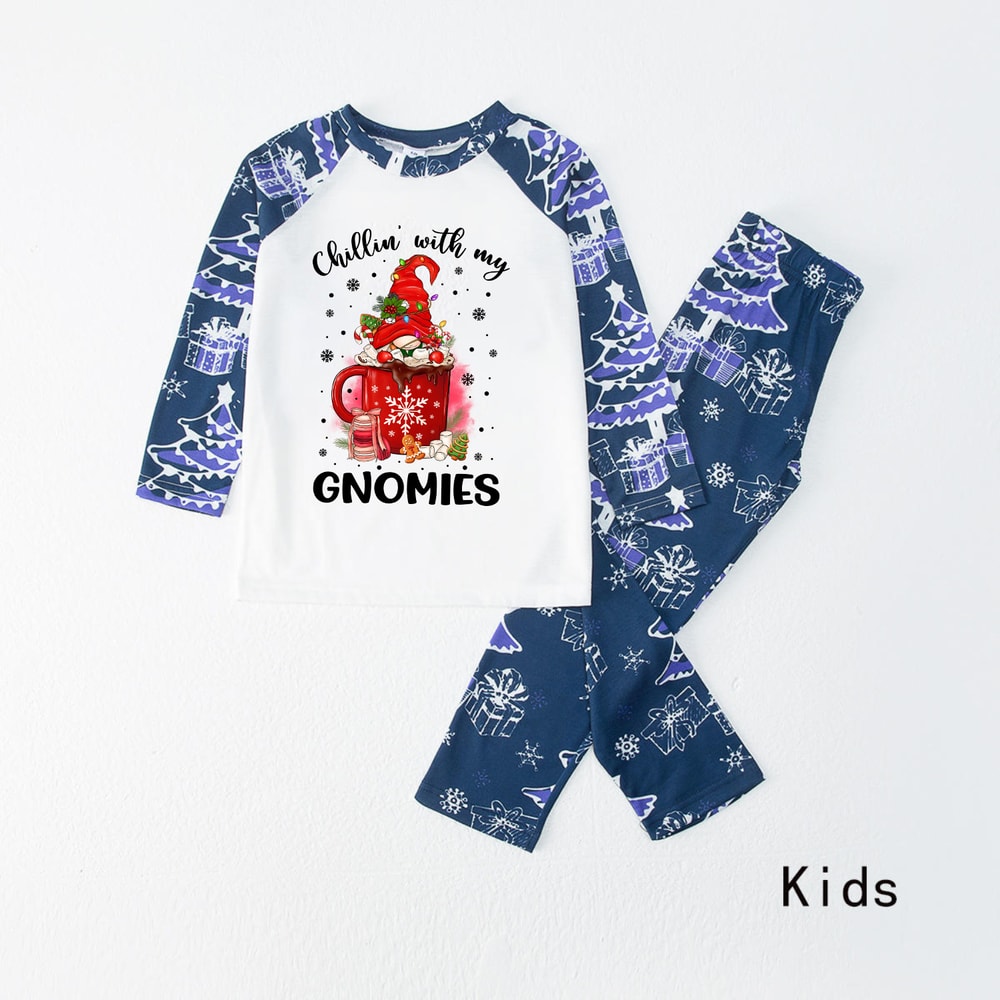 Chillin With My Gnomies Hot Chocolate Christmas Family PJs Navy Blue