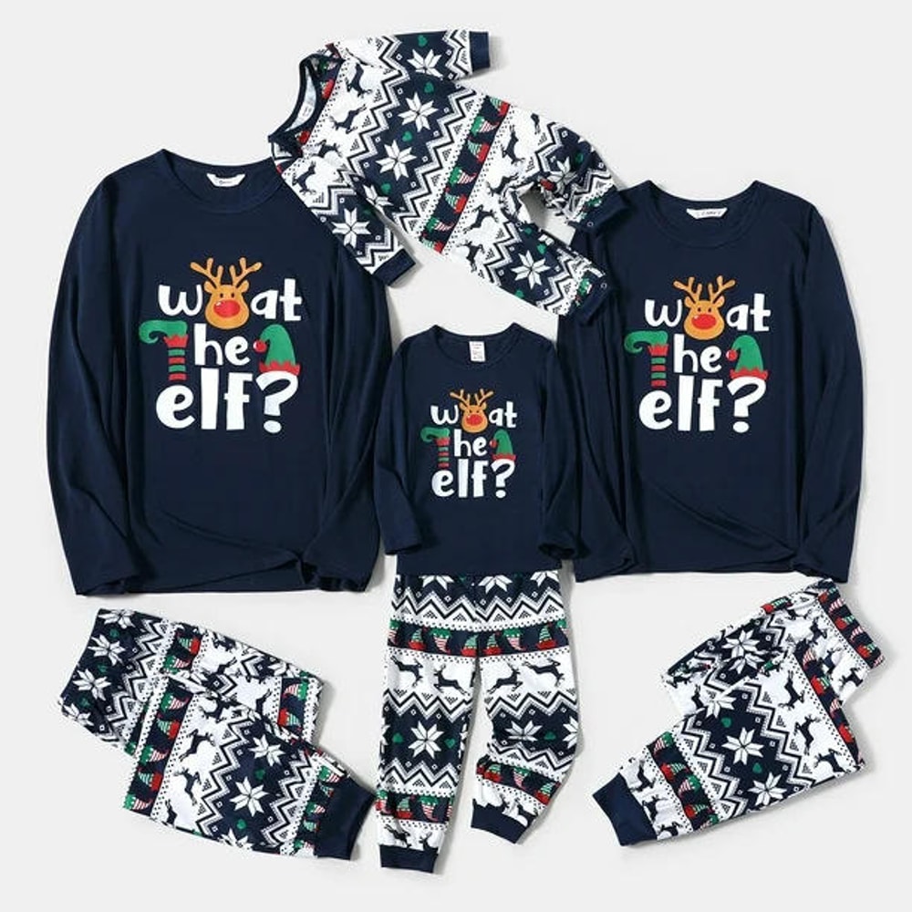 Navy Blue What The Elf Christmas Family PJs