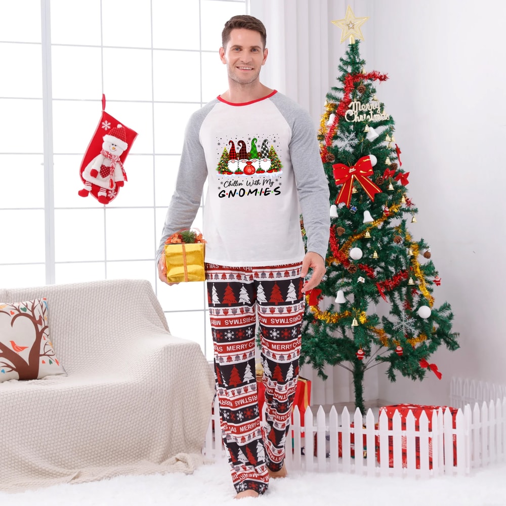 Gray Christmas Gnomes Family Matching PJs Merry Christmas