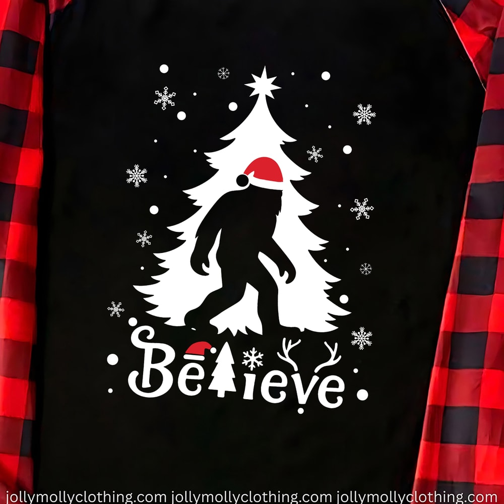 Bigfoot Believe Family Matching Christmas Pajamas Red Buffalo Plaid Set