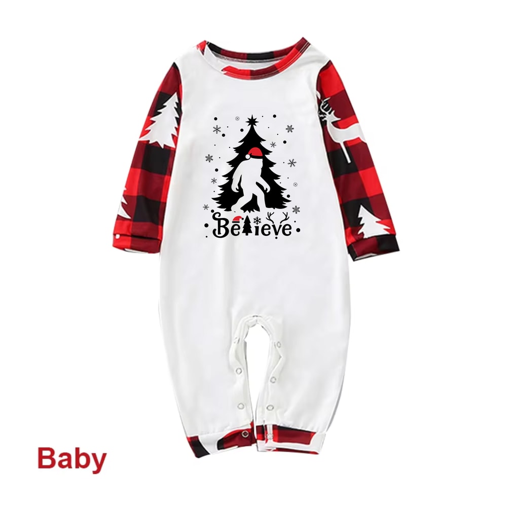 Christmas Bigfoot Family Matching Pajamas Believe Red Plaid Reindeer