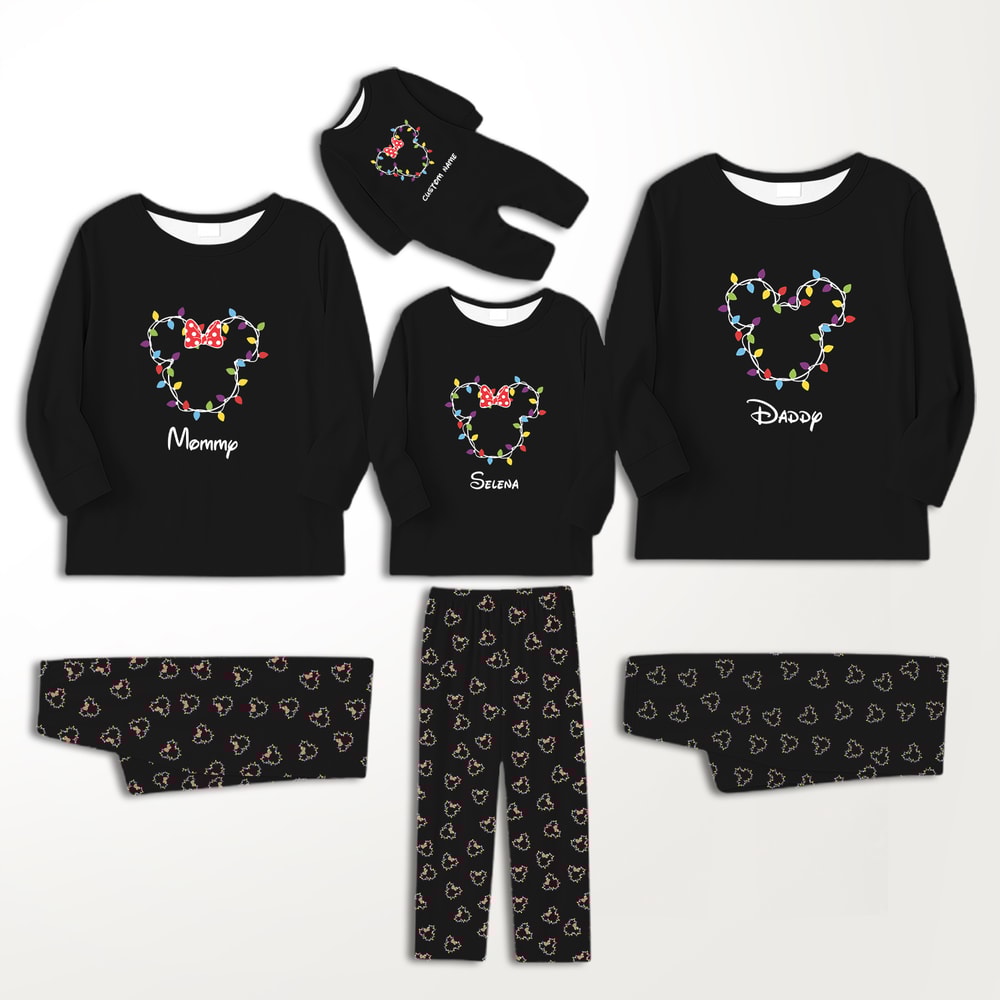 Custom Name Mickey Mouse Family Matching Pajamas Christmas Lights