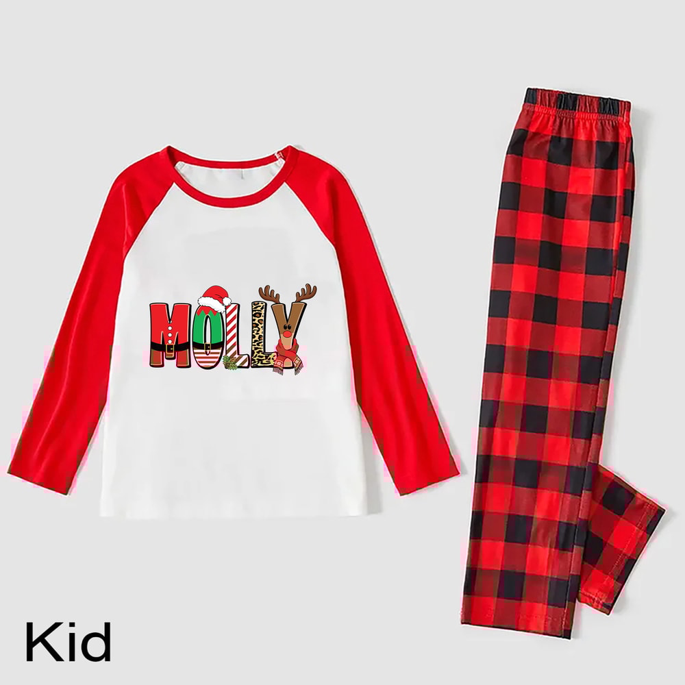 Custom Family Christmas Pajamas Red Plaid Matching Set with Personalized Names
