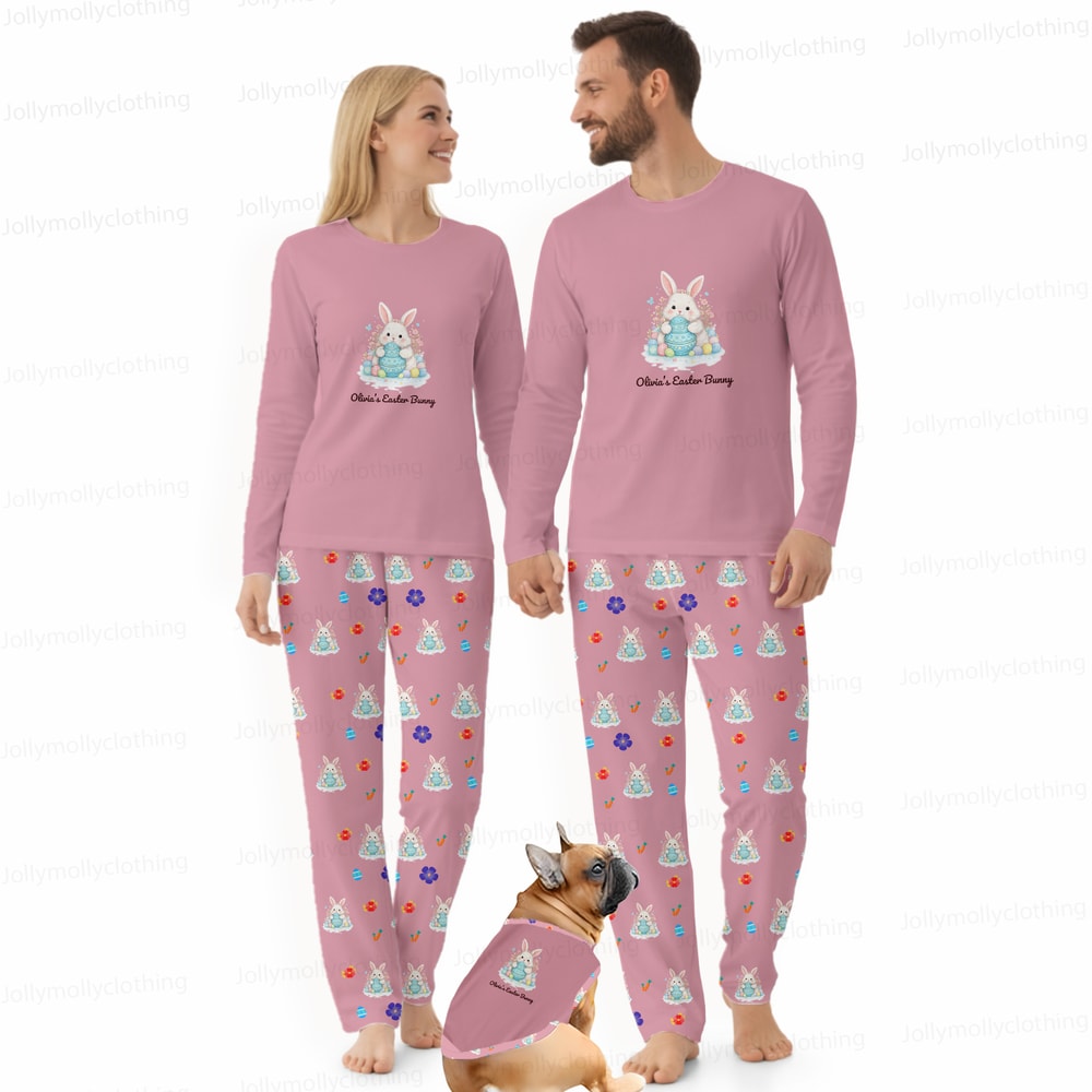Personalized Bunny Family Matching Pajamas Pink Easter Set