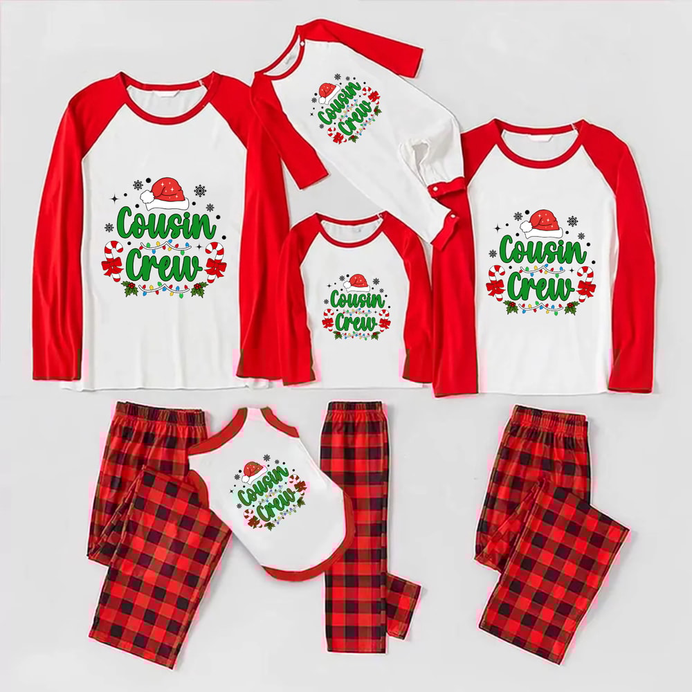 Cousin Crew Christmas Pajamas White Red Buffalo Plaid Matching Set