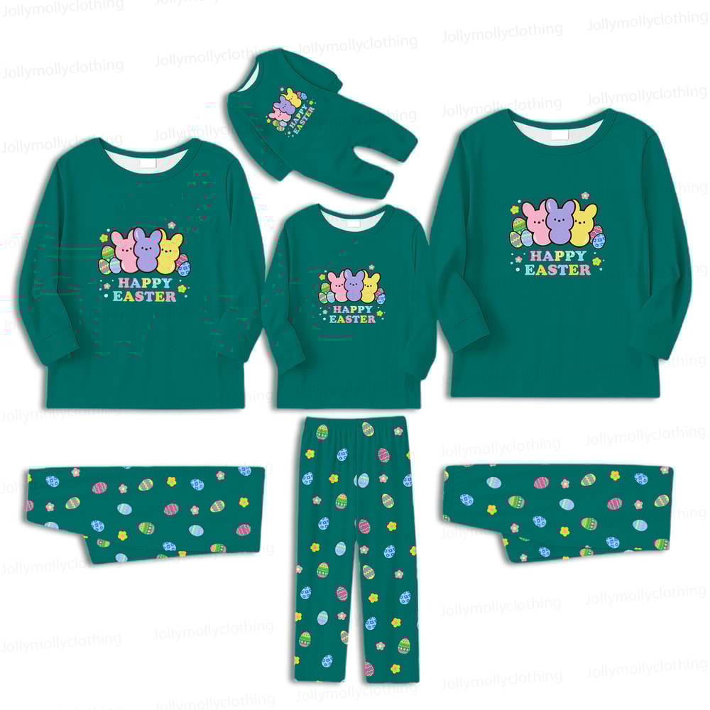 Matching Family Easter Pajamas Green with Dog Outfit Long Sleeve