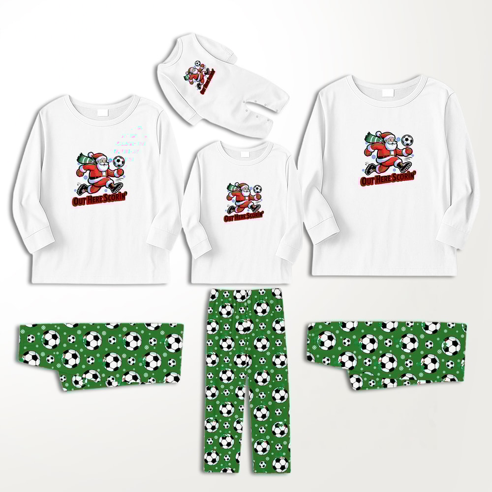 Christmas Pajamas for Family Matching Out Here Scorin Santa Soccer Green Set