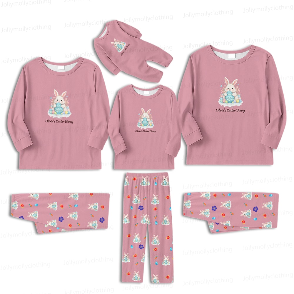 Personalized Bunny Family Matching Pajamas Pink Easter Set