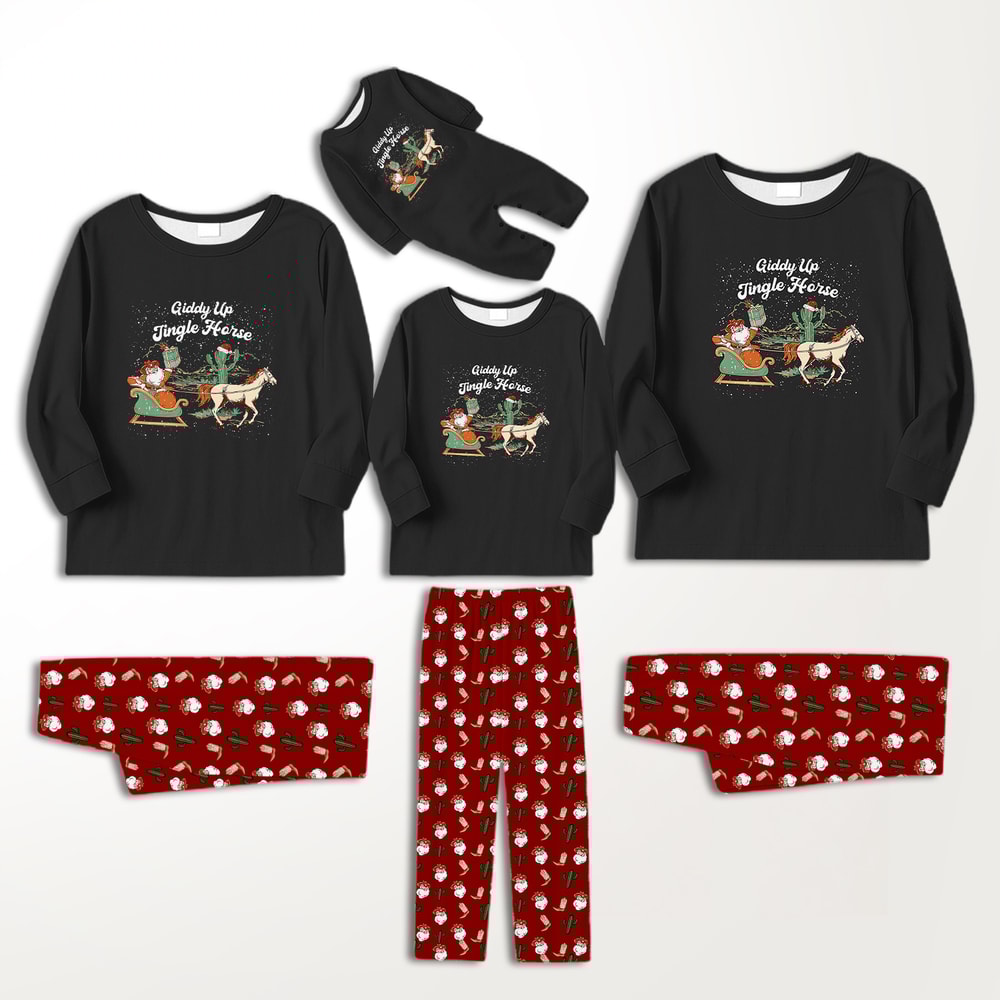 Cowboy Christmas Family Matching Pajamas Giddy Up Jingle Horse