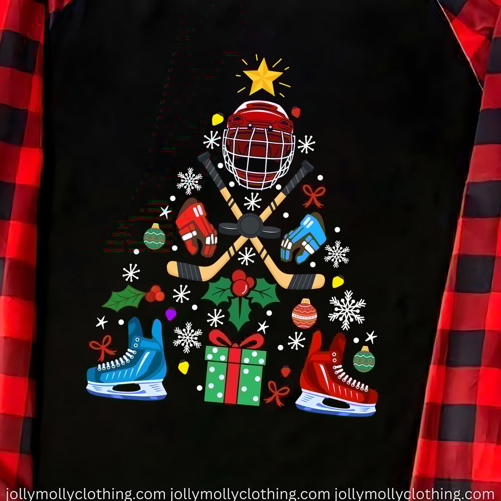 Hockey Equipment Christmas Tree Family Matching Pajamas Red Plaid