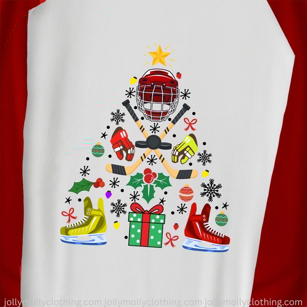 Hockey Gear Christmas Tree Family Pajamas Red