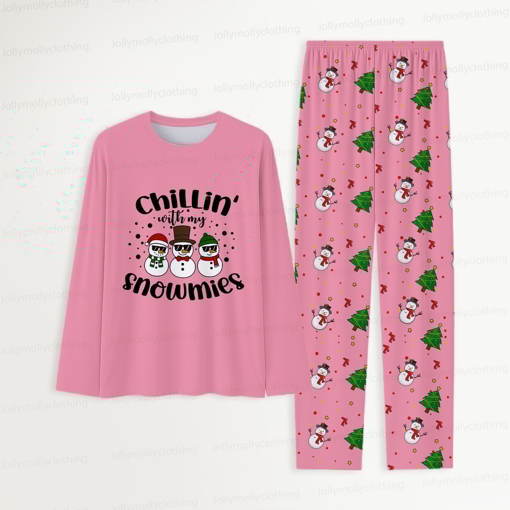 Pink Snowman Matching Christmas Pajamas for Family & Dog