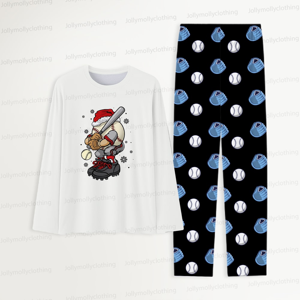 White Festive Baseball Santa Family & Pet Matching Christmas Pajamas