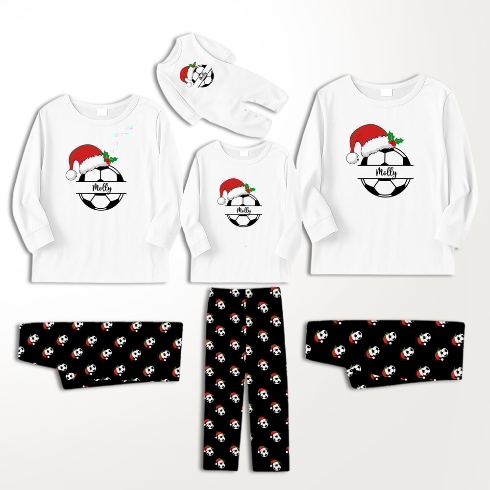 Custom Name Christmas Soccer Ball Family Matching Pajamas