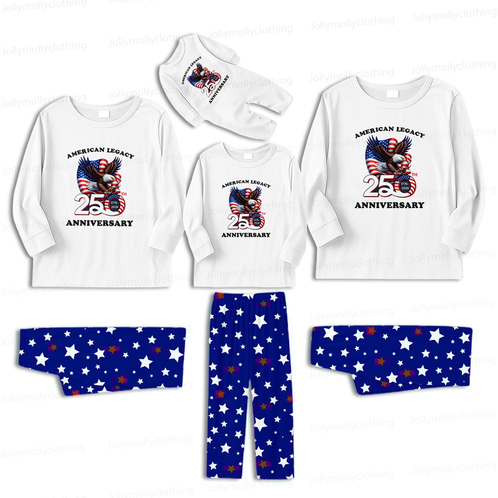 American Legacy 250th Anniversary Matching Family Pajamas Patriotic Stars White Top