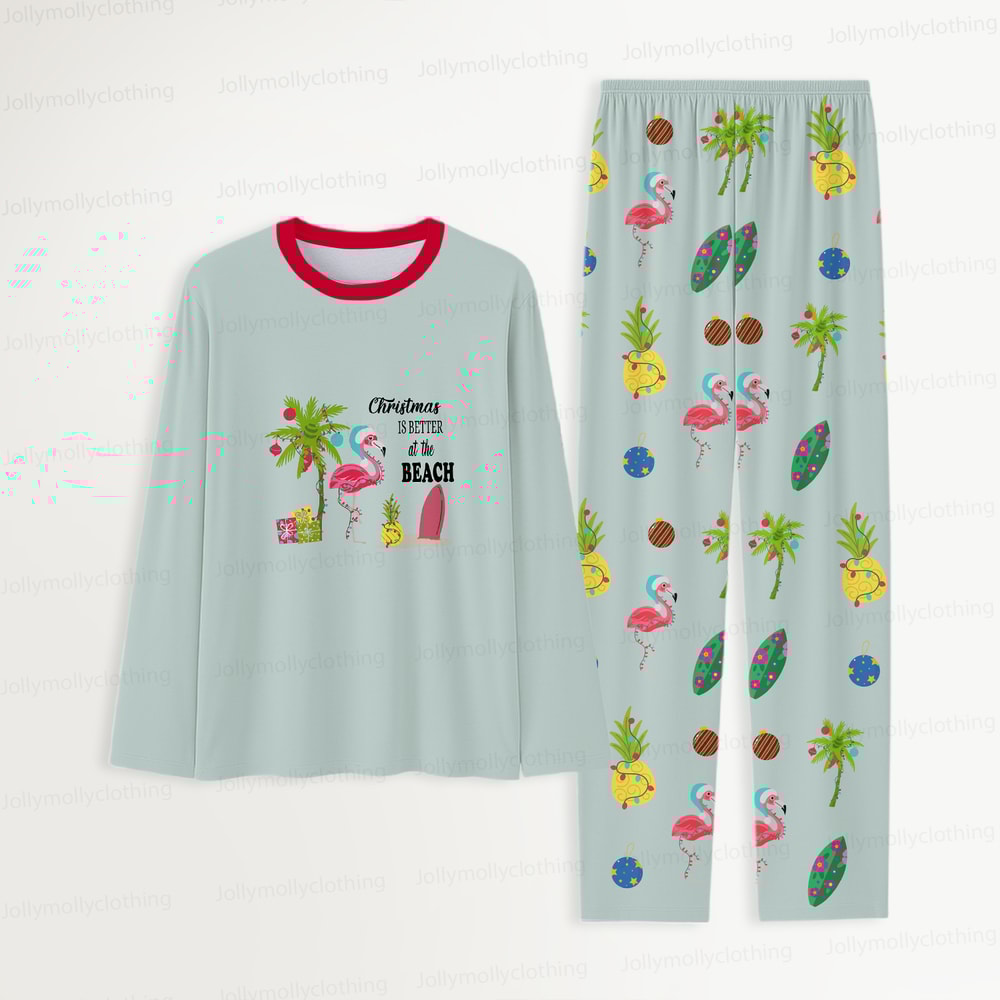 Beach Theme Mint Green Matching Family Christmas Sleepwear with Pet Shirt