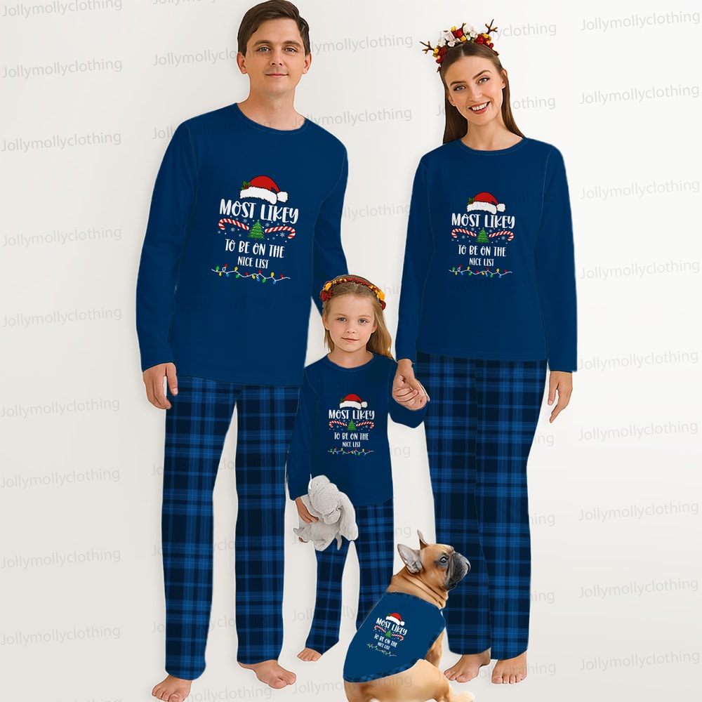 Christmas Quote Blue Matching Pajamas for the Whole Family