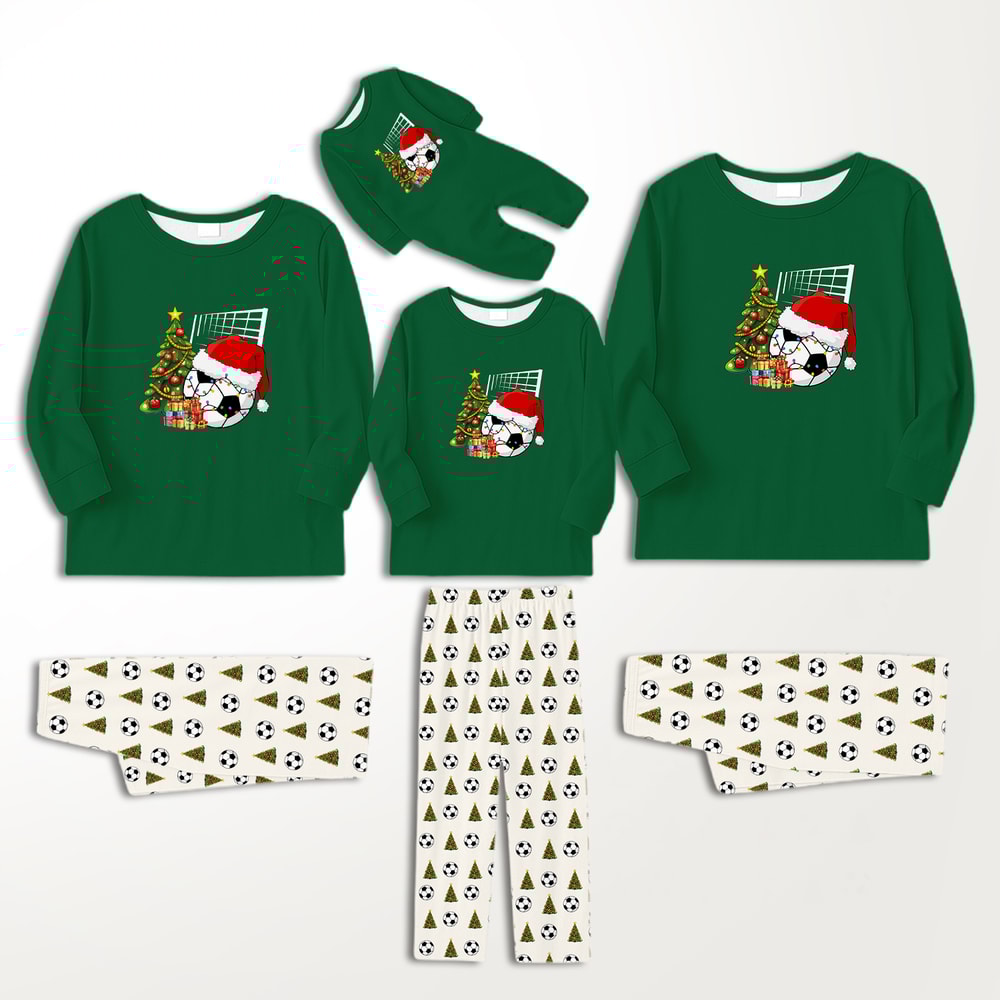 Family Matching Christmas Pajamas Soccer Santa Green Holiday Outfits