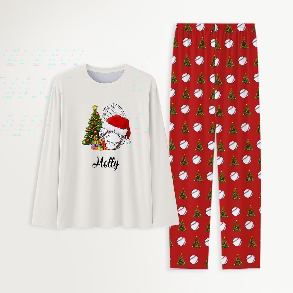 Personalized Baseball Family and Pet Matching Christmas Pajamas