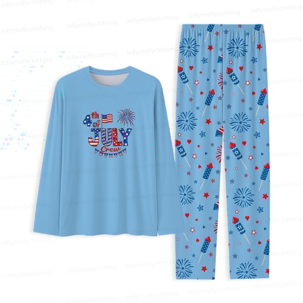 Fourth of July Crew Matching Family Pajamas Fireworks Patriotic Blue Set